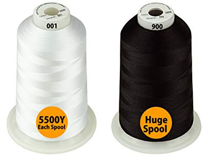 Simthread All Purpose Polyester Embroidery Machine Thread Huge Spool 5000M 5500Y for Sewing Embroidery Machines - 1White+1Black