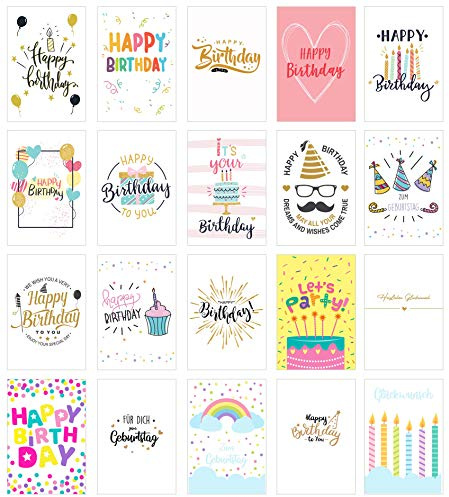 Edition Seidel set exklusiva premium födelsedagskort med kuvert. Gratulationskort för födelsedagen. Födelsedagskort man kvinna kort billet Happy Birthday talesätt (set 5, 20 kort)