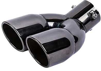 ihreesy 76mm Edelstahl Auspuffblende Endrohr,Universal Auspuffendrohr Doppel Endrohrblende Auspuff Blende Auto Auspuff Schalldämpferrohr Auspuff Endrohr Auspuffanlage Auspuff,Schwarz Kurve