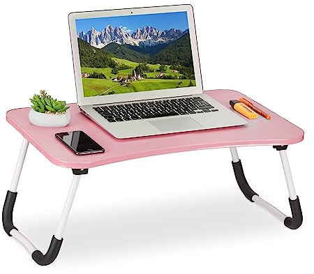 Relaxdays Laptoptisch für Bett & Couch, HxBxT: 26 x 63 x 40 cm, klappbarer Betttisch, MDF, Eisen, Notebooktisch, pink