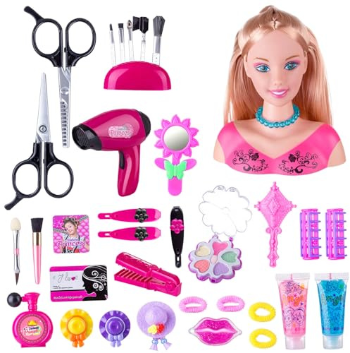 Kids Hairdressing Makeup Dolls - Doll Toy for Hair Styling, Kid Play Makeup and Hair Dressing Heads Toy Set, Christmas and Birthday Gift, Styling Head Doll Set for Girls