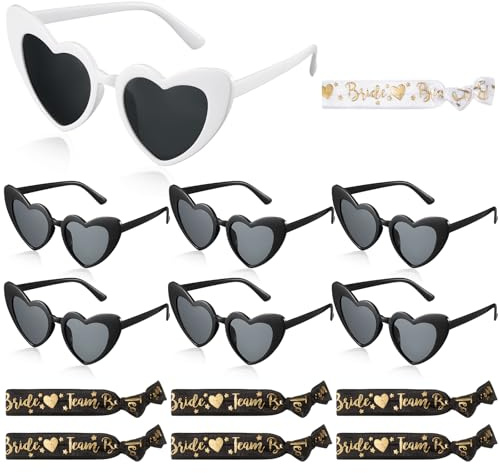Photect 7 Sets Gafas de Sol con Forma de Corazón Pulsera Nupcial Pulseras Equipo de Novia Gafas de Novia Gafas de Sol para Damas de Honor Gafas de Sol Retro Uv400 para Decoración de Bodas