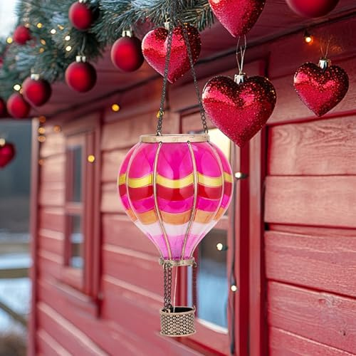 TERESA:s kollektioner trädgårdsprydnader utomhus, 45 cm realistisk flamma varmluftsballong soldriven trädgårdsbelysning, hängande färgglad glaseffekt sol-LED-ballonglykta, för balkong och träd, gåvor