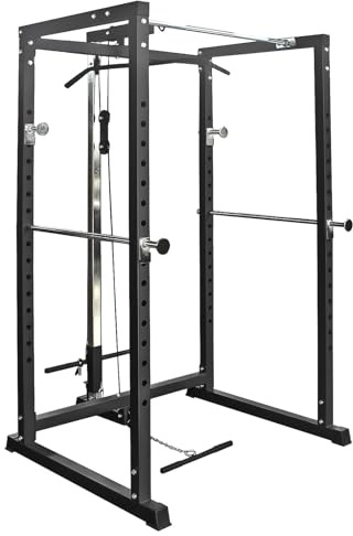 Hansson Sports® Power Rack Squat Cage Station de musculation avec barre de traction, extensible avec tirage vertical, qualité premium certifiée selon EN957, capacité de charge 400 kg ! (B : Power Rack