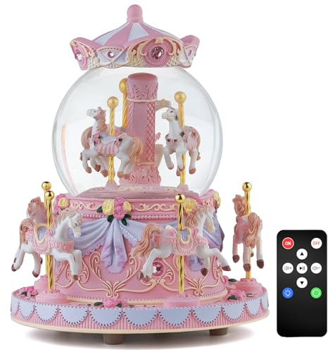 Carousel Snow Globe Music Box Gift, Upgraded Horses Musical Remote Control Snow Globe for Girls Women Daughter Wife Birthday Anniversary Valentine Christmas, Plays 64 Melodies