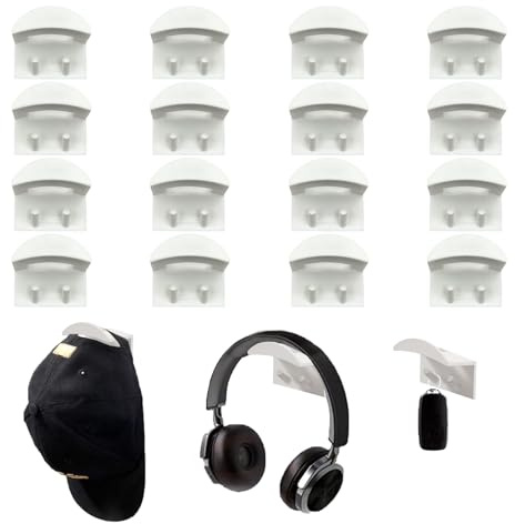 16 unità di organizer autoadesivo per cappelli, supporto a parete, supporto per cappelli, gancio per cappellini, ganci per montaggio a parete, supporto per cappelli, supporto per cappellini da