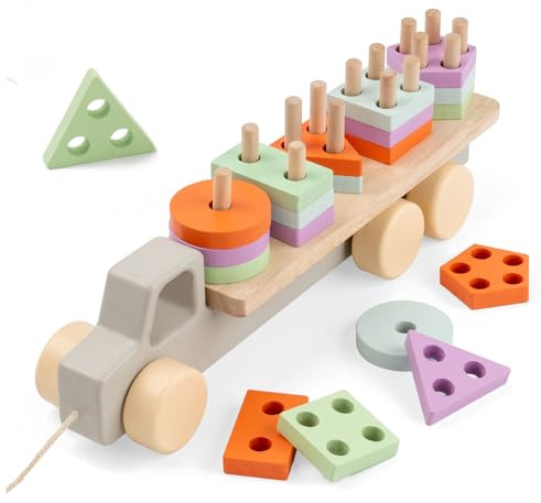 FMSKS Montessori 1 an, Jeux Educatif Enfant Jouet d'Activité et de Développement 12 Mois et Plus, Jouets en Bois Jouet à Tirer Corde Jeux à Empiler pour Enfants en Bas Âge