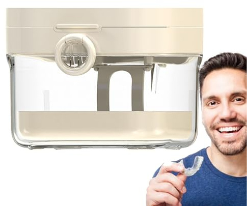 Duroecsain Contenedor para dentaduras dentales – Baño para dentaduras – con espejo cubredientes set limpieza para niños niños ancianos viaje protector nocturno
