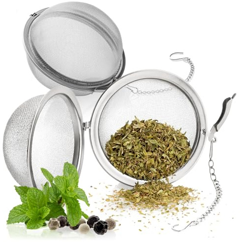 Wilhelm Sell® 2x Filtri da Tè in Acciaio Inox - Sfera con Catena Ø 7,5 cm - Grande Setaccio per Tè, Erbe & Spezie - Maglia Fine Facile da Pulire