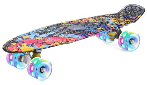 ERNAN Skateboard Complete 22 Inch Mini Cruiser, Rodamientos ABEC-7 y Ruedas 78A PU - para Niños, Adultos, Principiantes con Ruedas Light Up Complete Skateboard