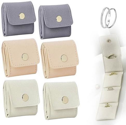 6 Stück Mini Reise Schmucktasche, Tragbare Faltbare Reise Schmuckrollen Mit Schnalle, Kleines Schmuck Reiseetui Mit Fächern, Schmuckbeutel Für Unterwegs, Reiseschmuck Organizer Für Ohrringe, Ringe