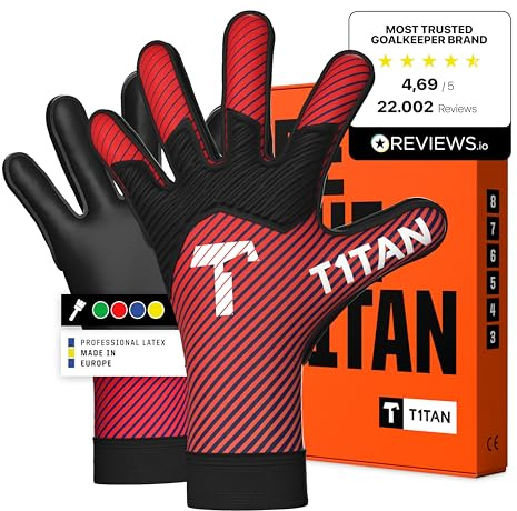 T1TAN Hobby Gants de Gardien Enfant AROX Red, 3mm Dura Grip, Respirants et résistants, Football sur Gazon Naturel & synthétique, Taille 5 (7-8 Ans), antidérapants