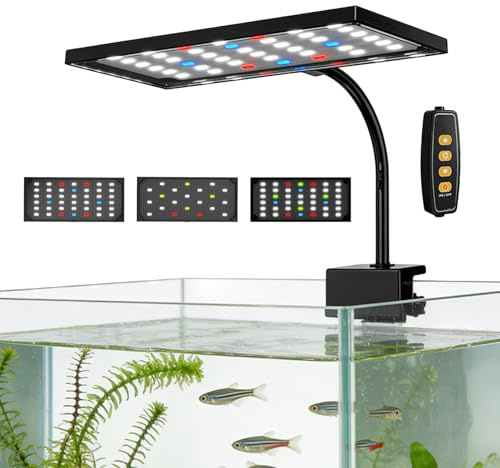 LEKEFETO Éclairage LED à clip pour aquarium - 14 W - Spectre complet - Avec 10 niveaux de luminosité - Rotation à 360° et grand angle de 120 ° - USB 5 V - Pour plantes aquatiques jusqu'à 180 l