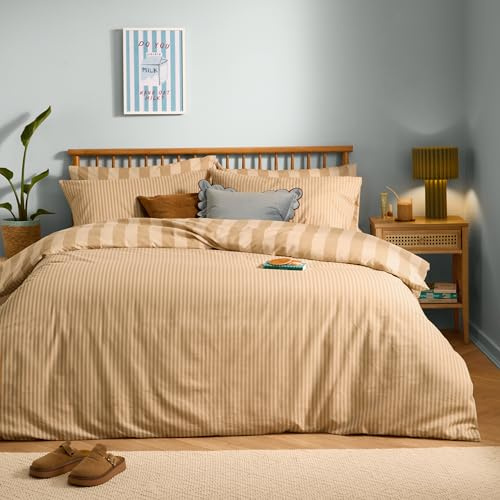 furn. The Ultimate Stripe Juego De Funda Nórdica – Ropa De Cama Reversible De Polialgodón con Rayas Estrechas Y Atrevidas (Latte De Caramelo – King - 230x220cm)