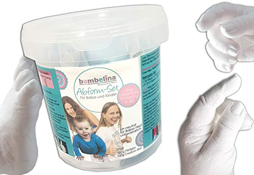 bambelina 3D Baby Gipsabdruck Set Hand und Fuß | Baby Kind Handabdruck oder Fußabdruck | Gipsabdruck Baby | für ca.3-4 Säuglingshände