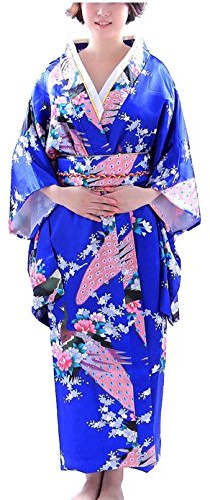 Botanmu Women's Peacock Kimono Robe Japanese Dress Photography Cosplay Costume 5 Colors(Dark Blue)