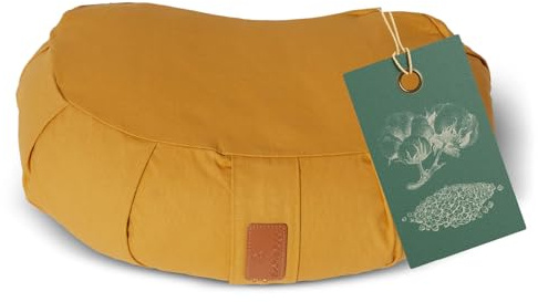 #DoYourYoga ® Coussine de Yoga en Demi-Lune »Ganesh« / Idéal pour Yoga, pilâtes et méditations prolongées/Produit Naturel avec vannure d'épeautre Organique/Dimensions : 45 x 30 x 14cm
