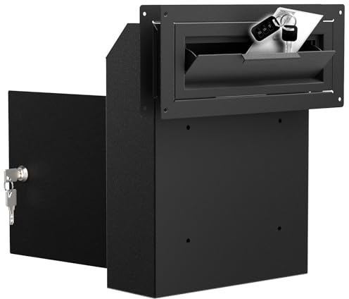 Through The Door Mail Drop Box - 1.2mm Steel Payment Dropbox - Door Mount Theft Proof Mailbox - Locking Deposit Drop Box for Night Key, Deposit, Cash, and Rent (Black)