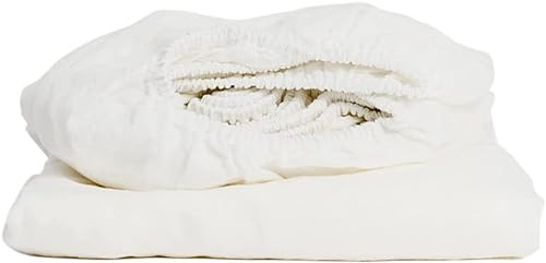 My Linen Home Spannbettlaken aus 100% Stonewashed Leinen in Weiß, 180x200cm I Kontinuierlich elastischer Saum I Temperaturregulierend und Atmungsaktiv I Sanft und weich selbst zur empfindlichsten Haut