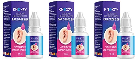 Knoxzy Sodium Bicarbonate Ear Wax Removal Drops, Clinically Tested Ear Drops, Ear Wax Softener for Clogged Ear Relief and Swimmer’s Ear - 10ml (Pack of 3).