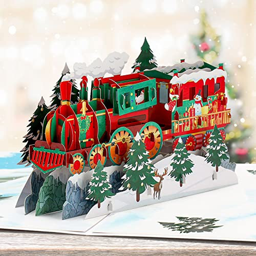 yumcute Pop Up Weihnachtskarte, 3D Weihnachtskarten, bestes Geschenk für Weihnachten, Umschlag enthalten, Chrismas Geschenkkarte, Weihnachtszug