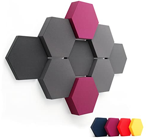 FENNEXT® Schallabsorber Akustikpaneele [9 Stk.] für spürbar reduzierte Geräusche I Modernes Akustikbild aus Hexagon Akustikplatten I Unbedenkliche Wand Paneele hergestellt in der EU I 3D Panels