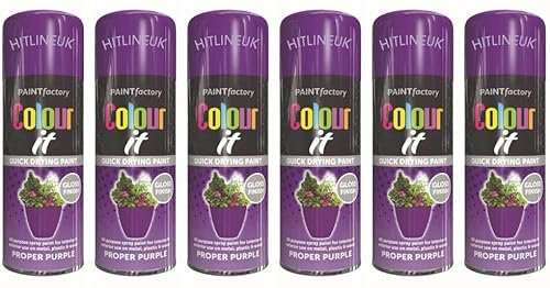 HitlineUK 6 x Purple Spray Paint 400ml Gloss Purple Paint for Walls, Interior & Exterior Wall Paint Wood Paint Plastic Paint.