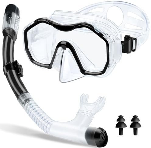 Tmysim Schnorchelset Erwachsene,Schnorcheln Set mit Taucherbrille,Trocken Schnorchel,Dry Schnorchel,Anti-Fog Anti-Leck Tauchmaske aus Gehärtetem Glas für Tauchen Schwimmen Schnorcheln