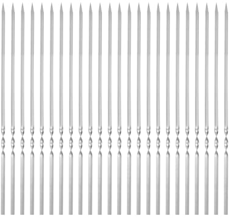 QUARKZMAN 24 piezas de Brochetas de Metal 30cm x 5mm x 1.4mm Palitos Planos de Acero Inoxidable Reutilizables para Barbacoa al Aire Libre Parrilla de Barbacoa para Carne, Camarones