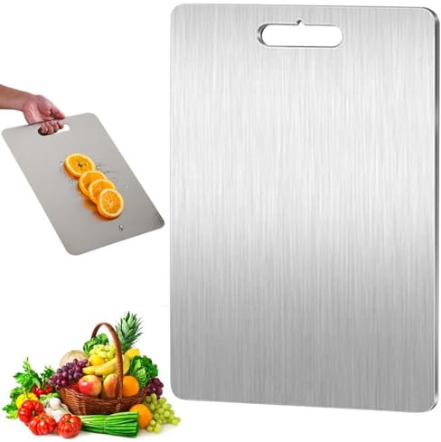 Titanium Cutting Board,Stainless Steel Cutting Board,Double-Sided Food Grade Cutting Board for Kitchen，Chopping Board for Meat, Fruit, Vegetables,Large Size 29x20cm,Can Be Hung