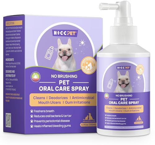 HICC PET Dog Breath Freshener Spray, Dog Dental Care Spray 150ml, Dog Gingivitis Treatment, Prevent Bad Breath, Remove Plaque and Tartar, Relieve Gum Redness, Natural Pets Teeth Cleaning, No Brushing