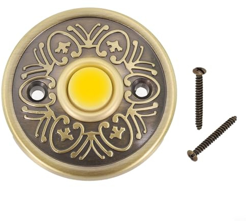 FACULX Metal Doorbell Push Buttons Bronze Wired LED Lights Door Bell Buttons with Screw Vintage Style for Traditional Round Door Bell Push Buttons