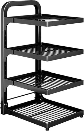 Scaffale portaoggetti regolabile sotto il lavello, organizer per pentole e padelle, resistente, ad angolo, per pentole in ghisa e padelle in acciaio al carbonio, 4 ripiani, nero