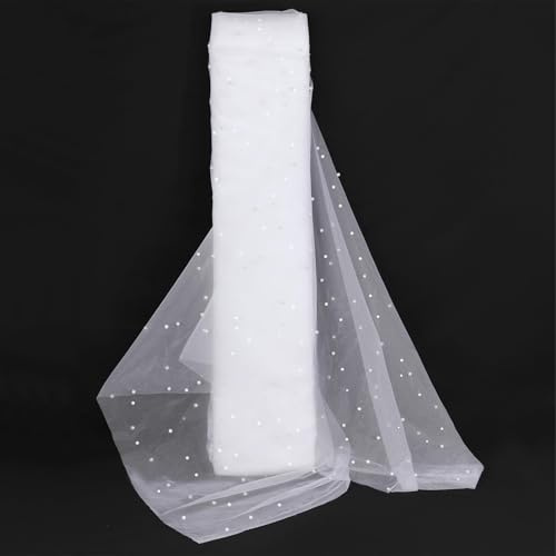 White Fabric Pearls Thin Chiffon 3 Yards 160x279cm Transparent Mesh Material for Wedding, Bows, Craft Sewing Table Runner Decoration