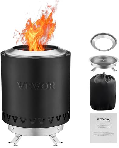VEVOR Feuerstelle, Φ 150 x 205 mm Tischkamin aus Edelstahl für drinnen & draußen, Feuerkorb, Feuerschale mit Ständer, mit Holz oder Pellets befeuert, für Camping, Terrasse, Zylinder, schwarz