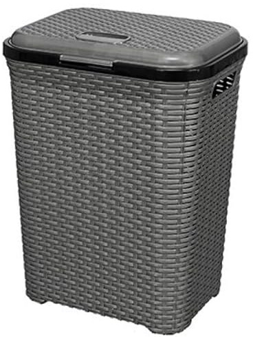 Cesto para Ropa 65L - Envio 24h - con Asas y Tapa, pongotodo Rattan de plástico duro. Cubo para plancha, Almacenaje juguetes, herramientas o Multiusos. Ligero y Resistente. (Gris, 65 L)
