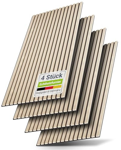 Juskys Juego de 4 paneles acústicos de pared, 2,88 m², 120 x 60 cm, paneles acústicos, reduce la reverberación y el ruido, roble natural claro