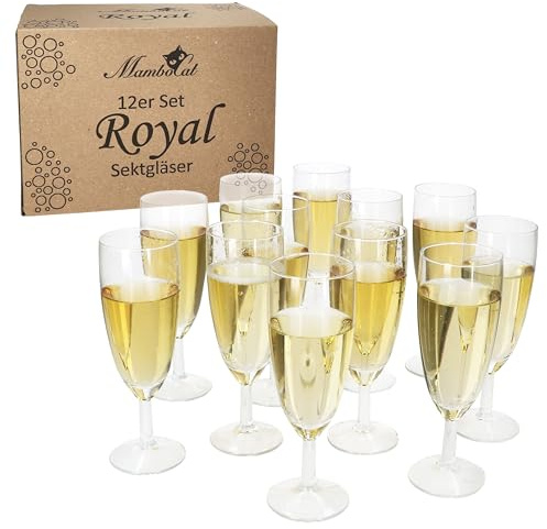 MamboCat Royal Lot de 12 flûtes à champagne - Calibrées - 0,1 l - Hauteur : 16 cm - Verre transparent moderne avec pied - Flûte à champagne pour prosecco, champagne, etc. - Verres transparents pour