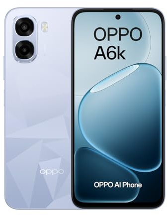 OPPO A6k 4G - Smartphone Libre con IA, 4GB RAM+256GB, Batería 6100 mAh, Pantalla LCD HD+ 120Hz, IP64, Cámara 50MP, Dual SIM, Versión Española - Azul