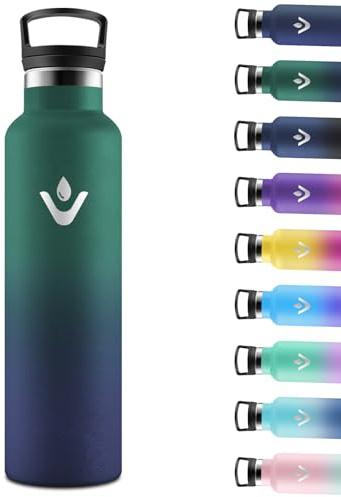 Motswedi Gourde Isotherme 1l, avec Paille, Bouteille Isotherme, Poignée de Transport, Thermos 1l, Anti-Fuite, Gourde Inox, Réutilisable, Thermos pour Sport, Voyage, Camping, Vert Foncé & Bleu Foncé