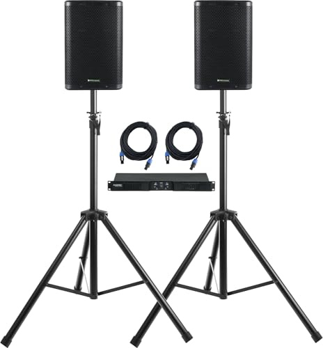 McGrey PA-4502 1 HE 2X 450 W Juego completo PA - 2 altavoces pasivos Pronomic de 10 con trípodes y cables - Potente sistema de sonido para escenario y sala de ensayo - Negro