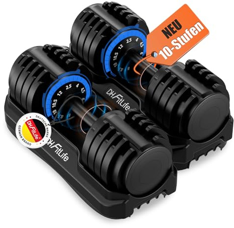 DH FitLife 12kg verstellbare Hanteln Set, 10 Stufen, Kurzhanteln 10-in-1