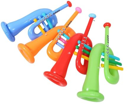 HYTROVE Lot de 4 Trompettes Gonflables en PVC Portables pour Garçon et Filles, Décoration Colorée et Sûre pour Fêtes et Séances Photo D'garçon et Filles