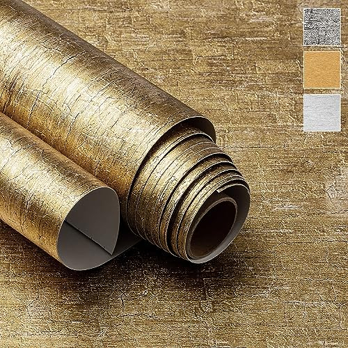 Gold Metallic Self Adhesive Contact Paper (61cm x 200cm, Gold) Peel and Stick Sticky Back Plastic Vinyl Wallpaper for Cabinets Bookshelf Drawer Table Upcycling Furniture
