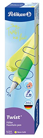 Pelikan Twist Füllhalter, Edelstahl-Feder in Strichbreite M inkl. Tintenpatrone, neon gelb