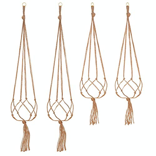 Milai 4Pcs Colgante de Plantas Macrame, Colgador para Plantas Soporte de Macetas de Flores con Anilla de Llave para Decoraciones Interior y Exterior,Tejiendo a Mano,2Pcs 105 cm y 2Pcs 88 cm,4 Piernas