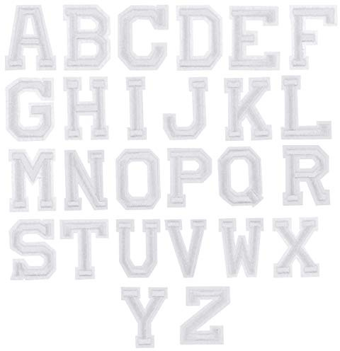 26 Pezzi Bianca Lettere Toppe Termoadesive, A-Z dell'alfabeto Ricamate Tessuto Patch Applique, Toppe da Cucire Stirare, Cucite su Patch Adesivi per Vestiti Giacche Borse Riparazione Decorativa