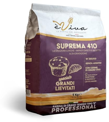 Agricola Piano – Suprema 410 | Farina di Grano Tenero Tipo 0 kg 5, Per Panettone, Pandoro e Rinfresco Lievito Madre, Senza additivi, con Germe di Grano Vivo, Farina Italiana