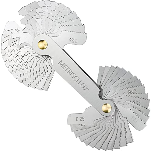 52 Blätter Edelstahl Gewindelehre Metrisch 60Grad 0,25-6,0 mm und Whitworth Gewinde 55Grad 4G - 62G Gewindeschablone Feingewinde Messwerkzeug, Metrisch 24blatt und Zoll 28blatt