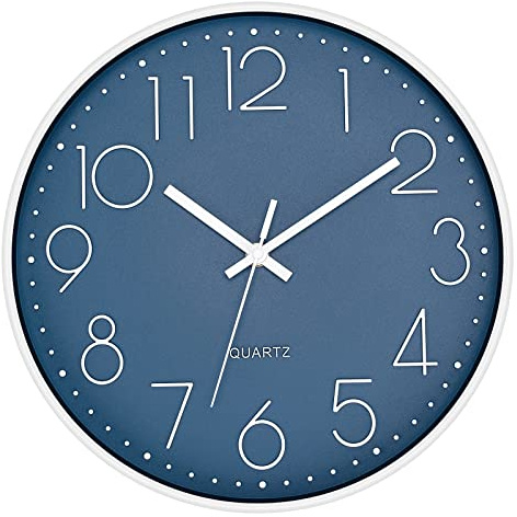 Foxtop Modern Wall Clock Silent Non Ticking Battery Operated Quartz Round Wall Clock Decor for Bedroom Kitchen Home Office School (12 Inch, Cerulean)